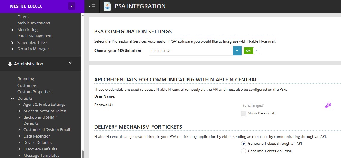 N-central PSA Integration